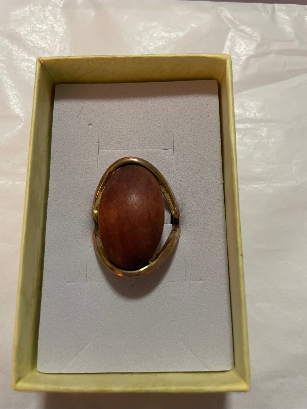 Gold-Tone Brown Oval Statement Ring Size 8